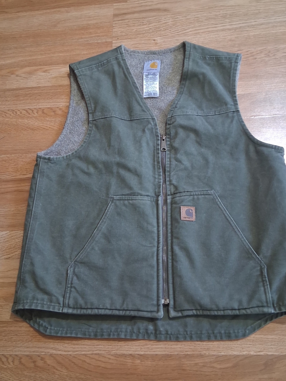 Carhartt Olive Green Canvas Zip-Up Vest